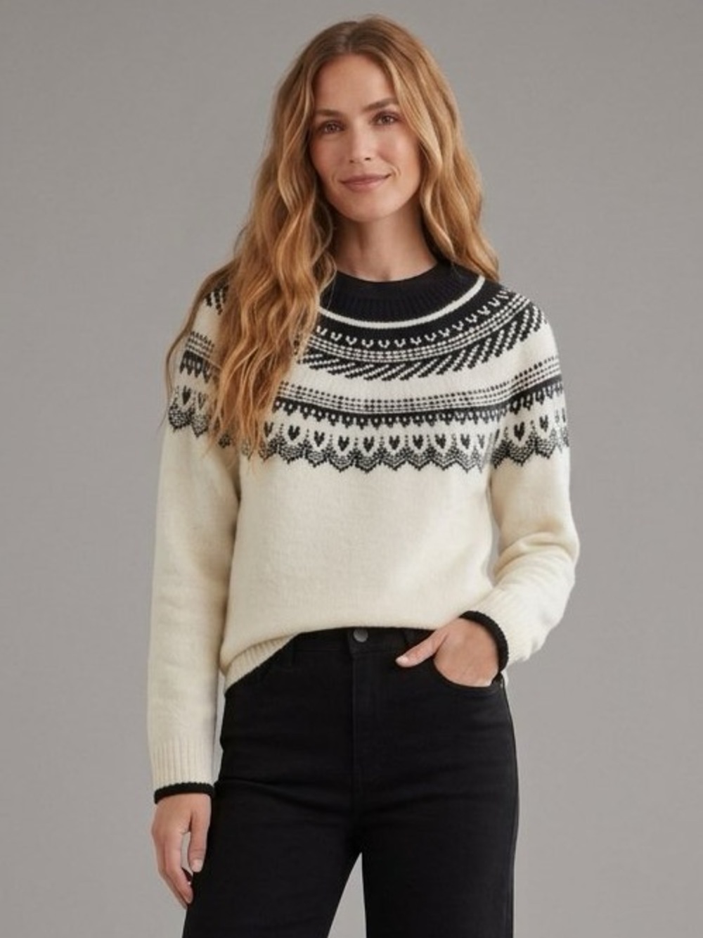 Classic Ivory & Black Fair Isle Crewneck Sweater by Style & Co. • Size 2X • NWT